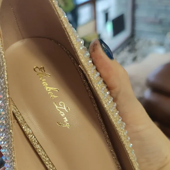 Crystal Embellished Ivory Pointed-Toe Stiletto Pumps - Picture 5 of 9